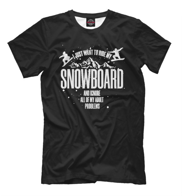 Мужская футболка с изображением Я просто хочу кататься на сноуборде цвета Белый
