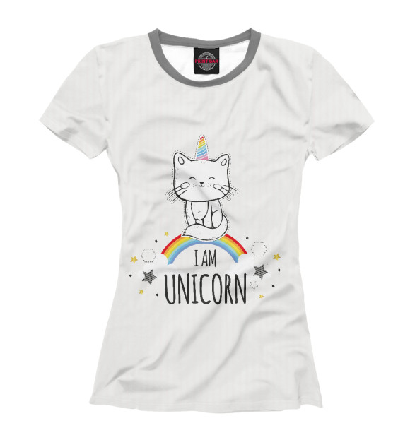 Футболка для девочек с изображением Unicorn Cat цвета Белый