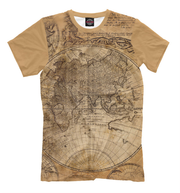 Мужская футболка с изображением Карта цвета Темно-бежевый