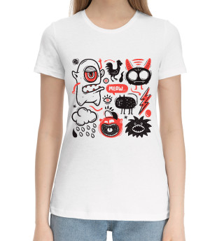 Хлопковая футболка для девочек Смешные каракули с набором монстров