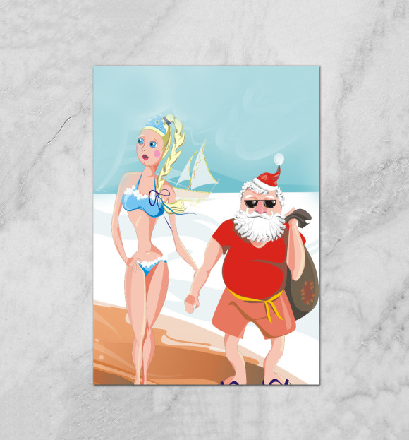 Плакат с изображением Дед Мороз и Снегурочка цвета Белый