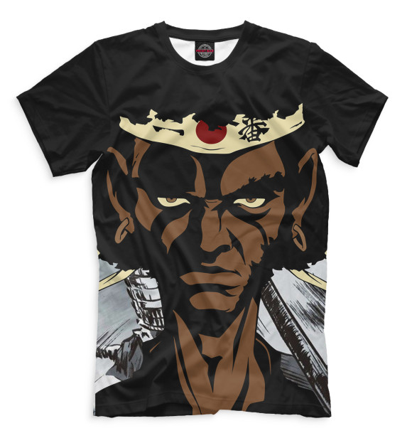 Мужская футболка с изображением Афросамурай цвета Черный
