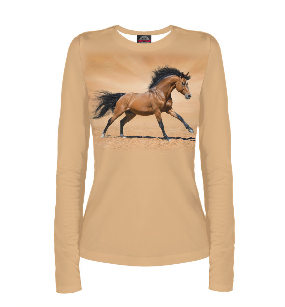 Женский лонгслив с притом Лошадь цвета Белый Женский лонгслив с изображением Лошадь цвета Белый