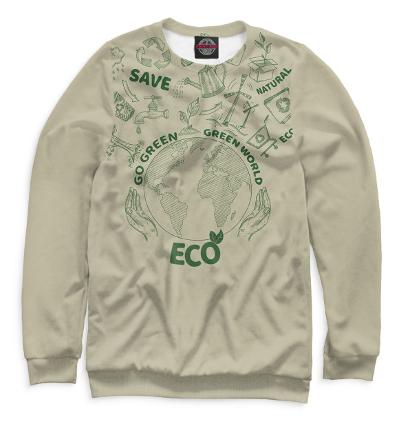 Мужской свитшот с изображением Go Green Green World Eco цвета Белый