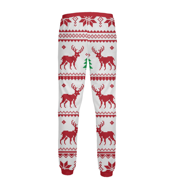 Мужские спортивные штаны с изображением Новогодние олени цвета Белый
