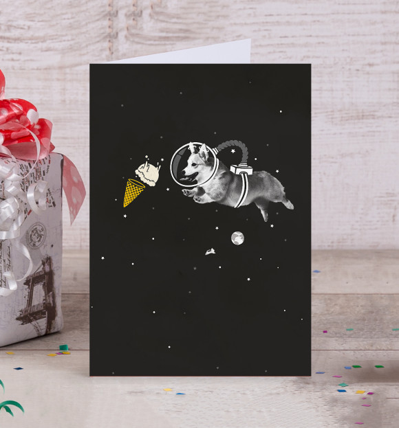 Открытка с изображением Space Welsh Corgi цвета Белый