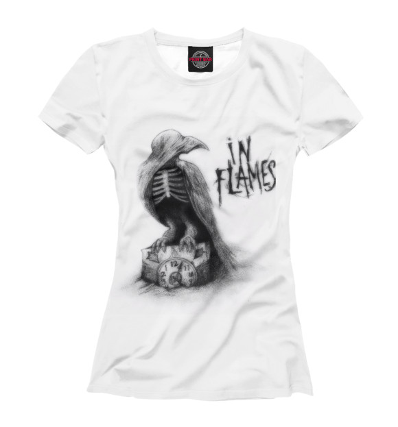 Женская футболка с притом In Flames цвета Белый Женская футболка с изображением In Flames цвета Белый