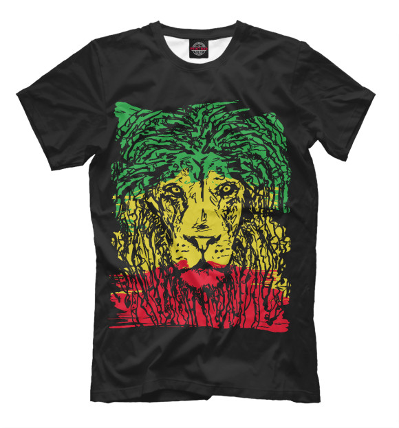 Мужская футболка с изображением Rasta Lion цвета Черный