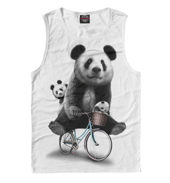 Мужская майка с притом Панда на велосипеде цвета Белый Мужская майка с изображением Панда на велосипеде цвета Белый