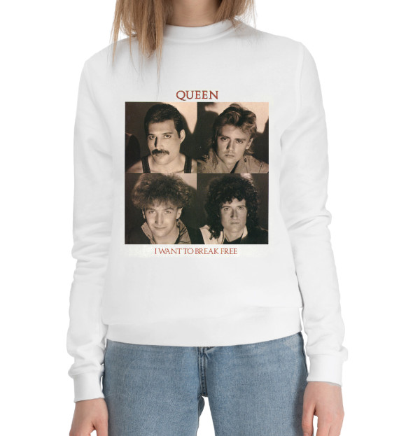 Женский хлопковый свитшот с изображением Queen цвета Белый