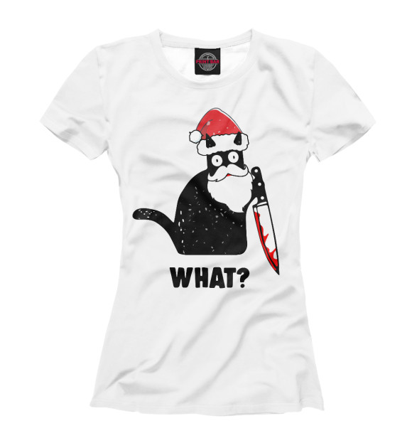 Женская футболка с изображением Кот с ножом цвета Белый