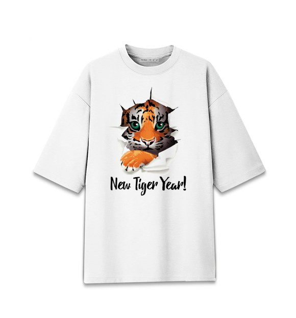 Женская футболка оверсайз с изображением New tiger Year! цвета Белый
