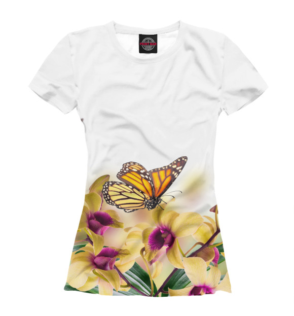 Женская футболка с изображением Бабочки и нарциссы цвета Белый