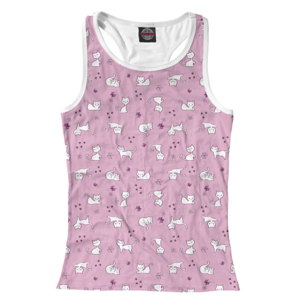 Женская майка-борцовка с изображением Коты на Розовом цвета Белый