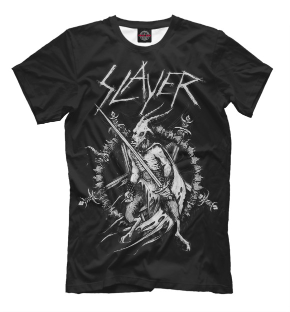 Мужская футболка с изображением Slayer goat white цвета Черный