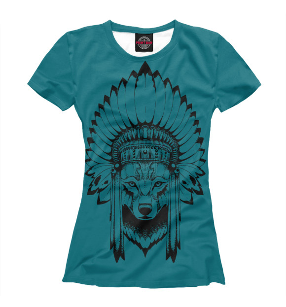 Женская футболка с изображением Волк индеец цвета Белый