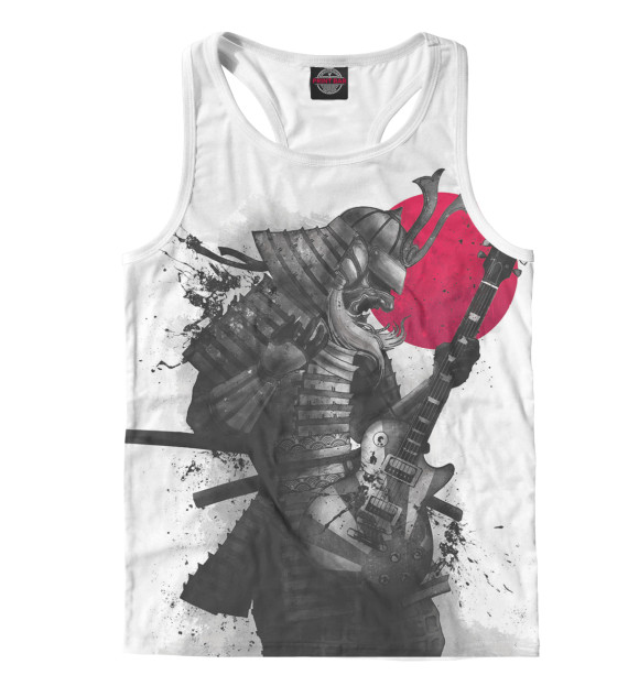 Мужская майка-борцовка с изображением Самурай гитарист цвета Белый