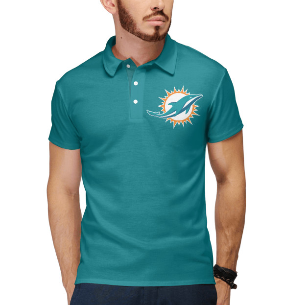Мужское поло с изображением Miami Dolphins - Майами Долфинс цвета Белый