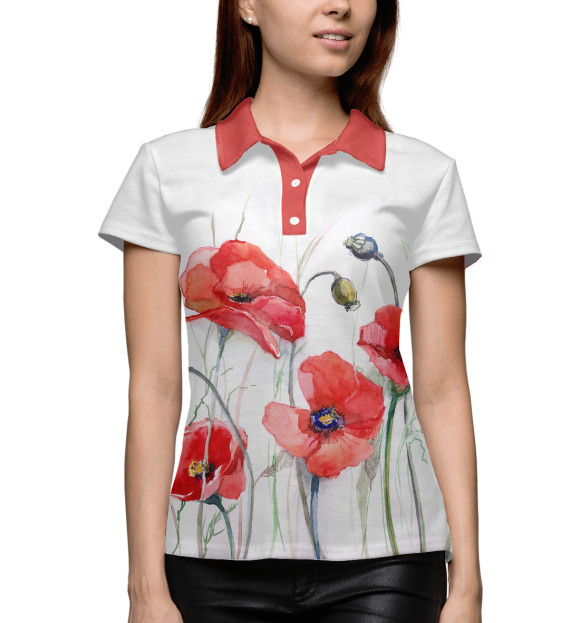 Женское поло с изображением Маки цвета Белый