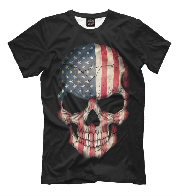 Мужская футболка с изображением Череп - США цвета Черный