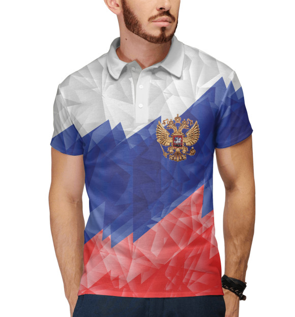 Мужское поло с изображением Флаг России динамичный цвета Белый