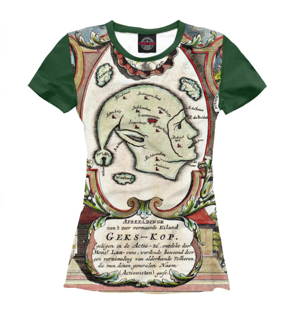 Женская футболка с изображением Карта Ирландии - Шутовской Колпак цвета Белый