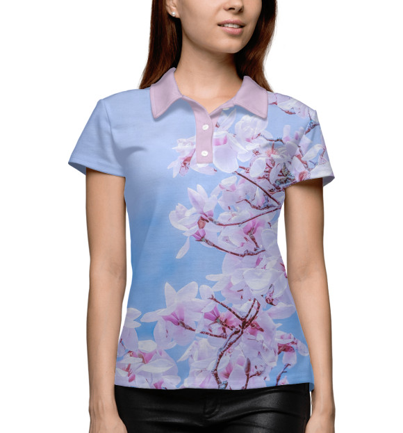 Женское поло с изображением Цветущая магнолия цвета Белый