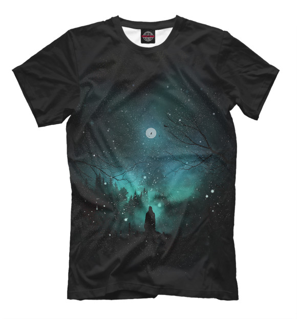 Мужская футболка с изображением Взгляд на звезды цвета Черный