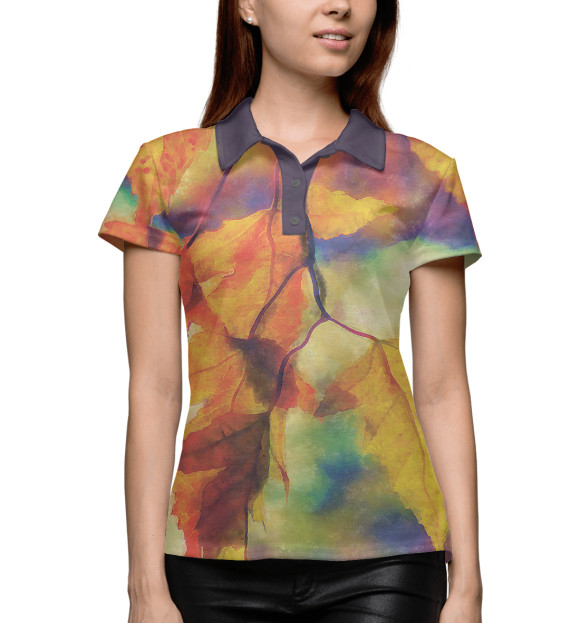 Женское поло с изображением Осень в стиле Густава Климта цвета Белый