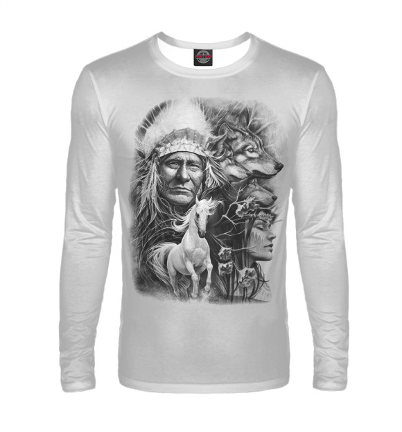 Мужской лонгслив с изображением Индейцы цвета Белый