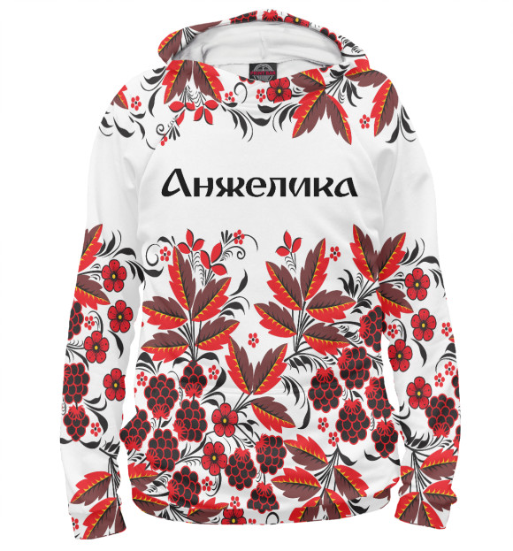 Женское худи с изображением Анжелика роспись хохлома цвета Белый