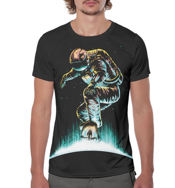 Мужская футболка с изображением Космонавт-скейтер цвета Белый