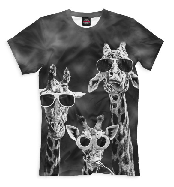 Мужская футболка с изображением Жирафы в очках цвета Черный