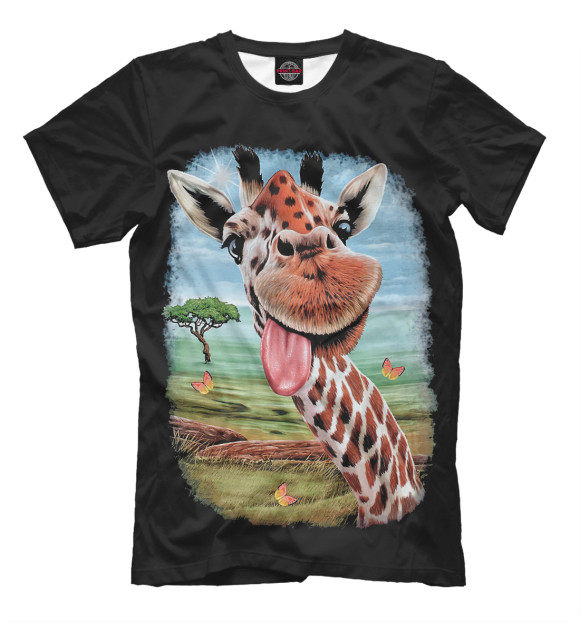 Мужская футболка с изображением Жираф цвета Черный