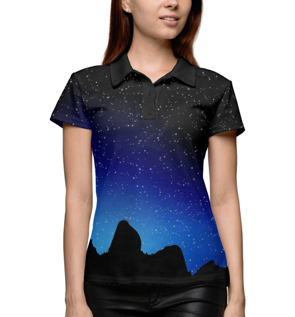 Женское поло с изображением Ночное звёздное небо цвета Белый