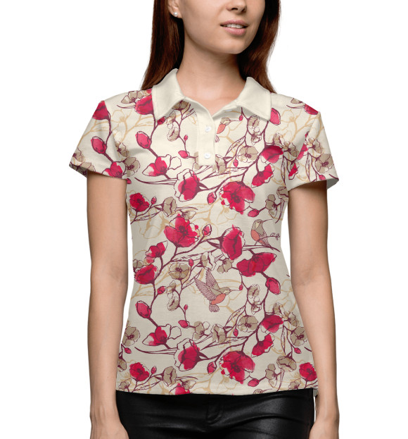 Женское поло с изображением Цветы цвета Белый
