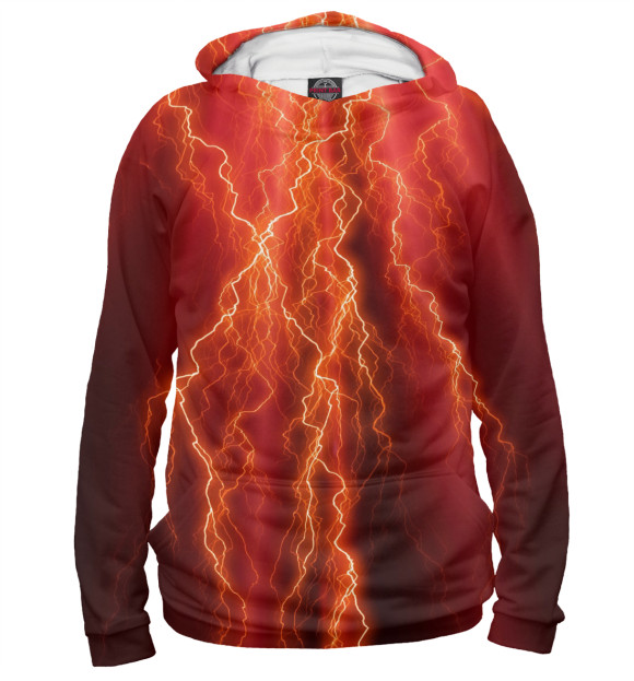 Мужское худи с притом Красные молнии цвета Белый Мужское худи с изображением Красные молнии цвета Белый