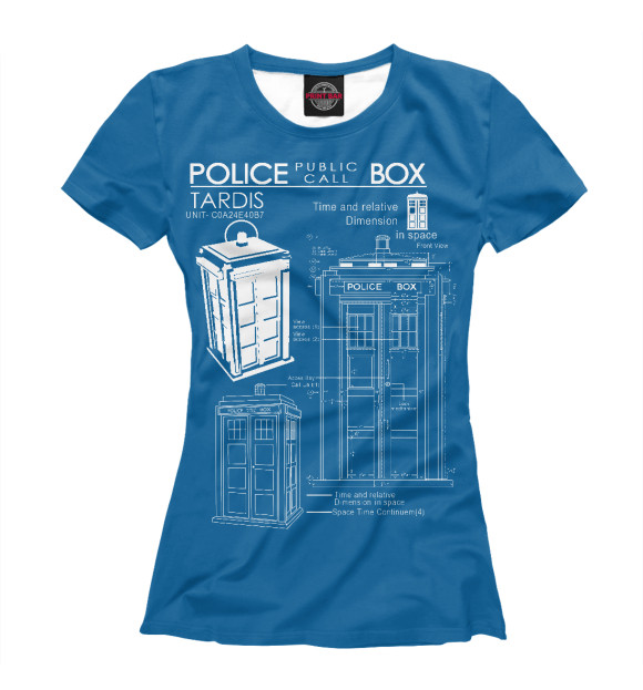 Футболка для девочек с изображением Тардис цвета Белый