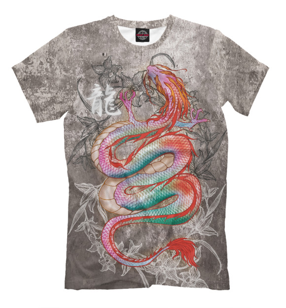 Мужская футболка с изображением Восточный дракон цвета Серый