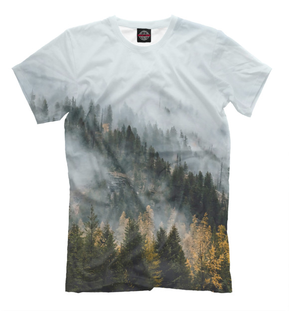 Мужская футболка с изображением Туман в горах цвета Молочно-белый