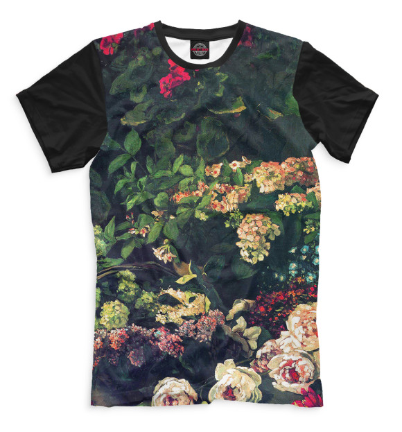 Мужская футболка с изображением Цветы цвета Черный