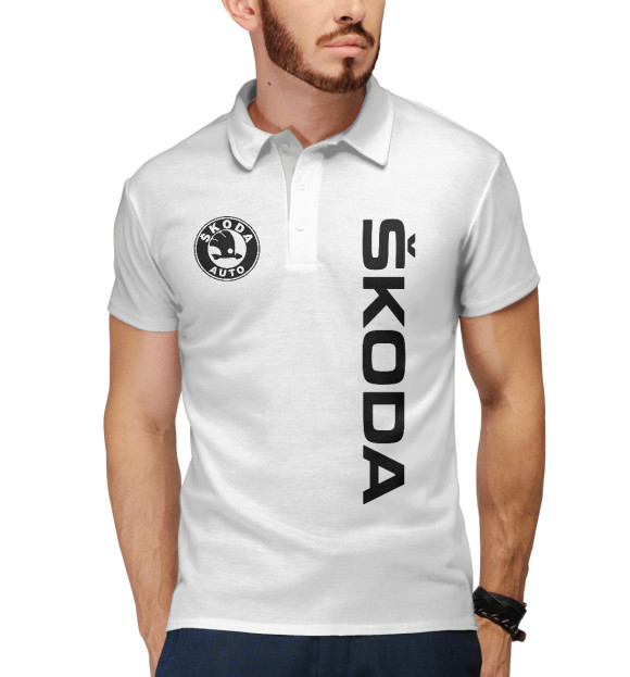 Мужское поло с изображением Skoda цвета Белый
