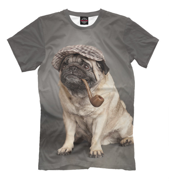 Футболка для мальчиков с изображением Мопс с трубкой цвета Серый
