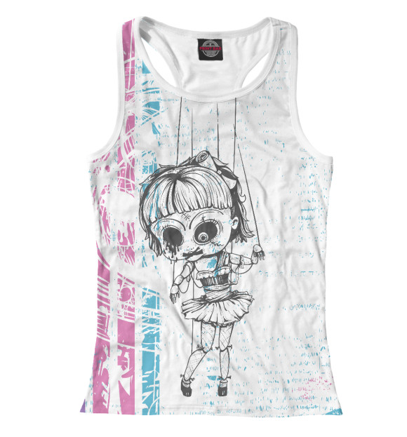 Женская майка-борцовка с изображением Кукла цвета Белый
