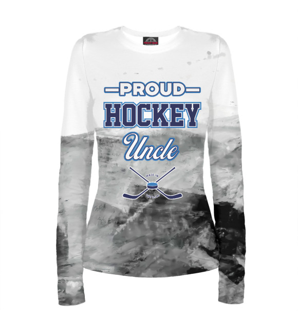 Женский лонгслив с изображением Proud Hockey Uncle цвета Белый
