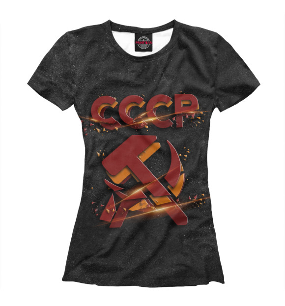 Женская футболка с изображением СССР - серп и молот (темно-серый фон) цвета Белый