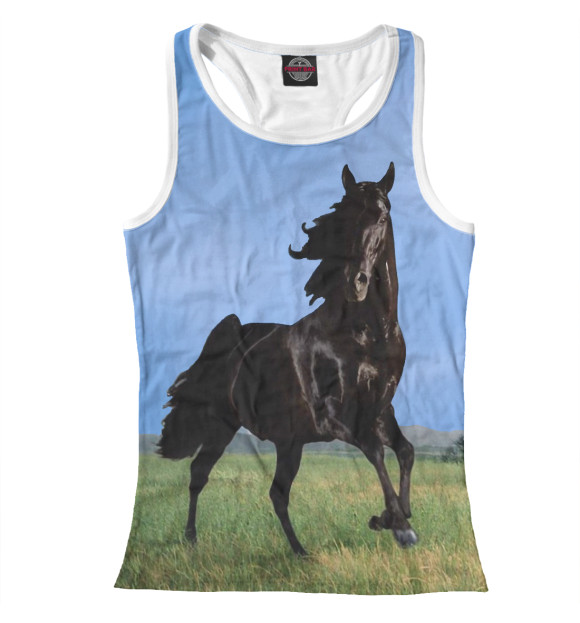 Женская майка-борцовка с изображением Конь цвета Белый