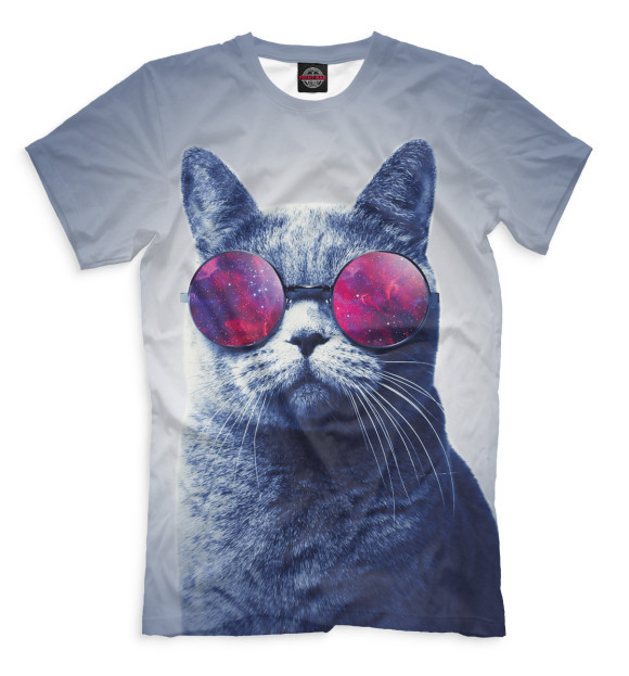 Мужская футболка с изображением Кот цвета Серый