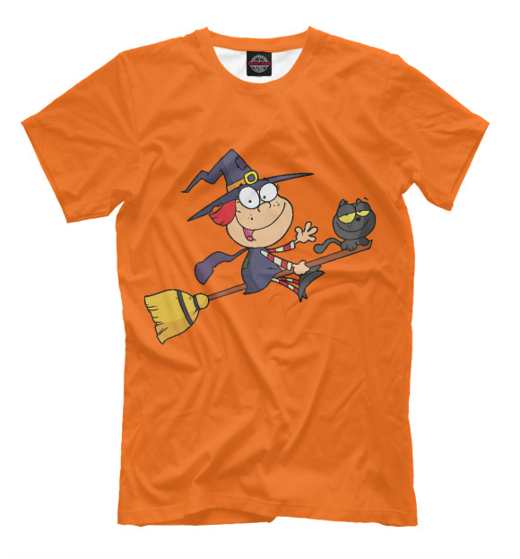 Мужская футболка с изображением Ведьма Клипарт цвета Оранжевый