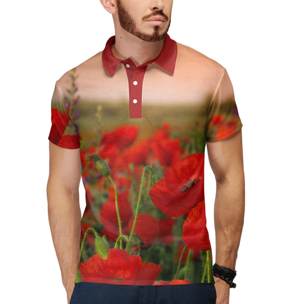 Мужское поло с притом Мак цвета Белый Мужское поло с изображением Мак цвета Белый